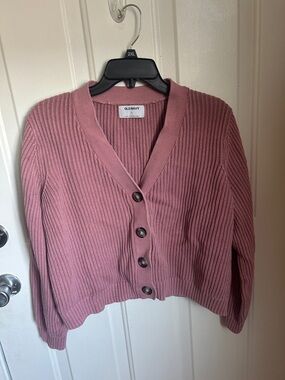 Old Navy Rose Pink Ribbed V-Neck Button Cardigan